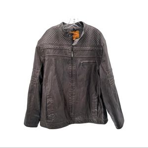Men's Quilted Collar Dark Brown Leather Jacket